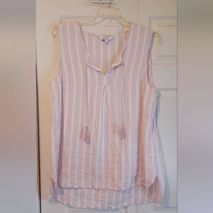 Ellen Tracy Company XXL Sleeveless V Neck Pink Stripe Linen Top Tassels Nautical